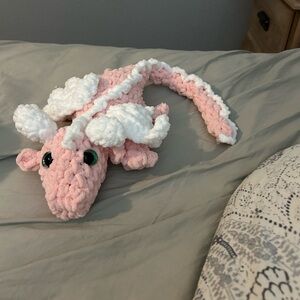 Pink and White Plush Dragon Toy